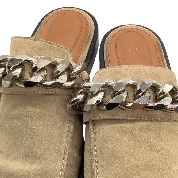 GIVENCHY Suede Mule Loafers 8.5 Slip On Flats Silver Chain Trim Slide Open Back - Picture 8 of 10